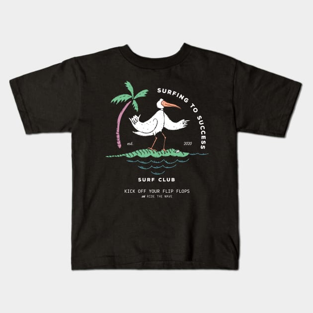 Surfing To Success Kids T-Shirt by okpinsArtDesign